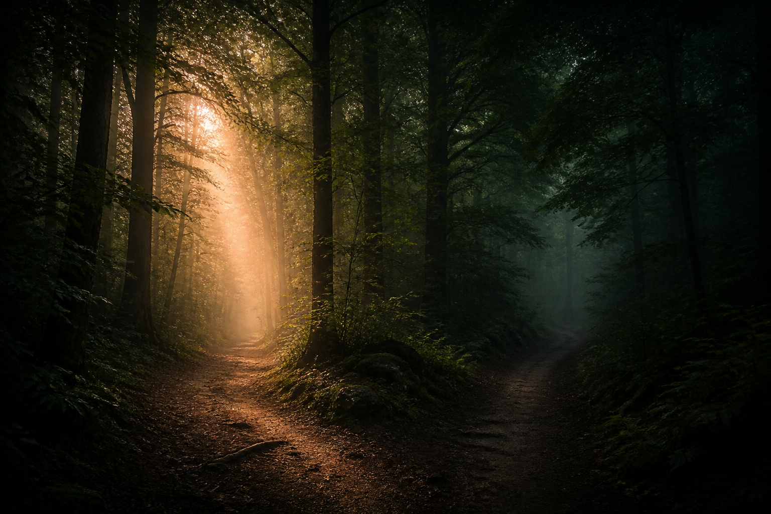 A forked, fading trail disappearing into fog — a visual metaphor for being stuck in the Dead Zone